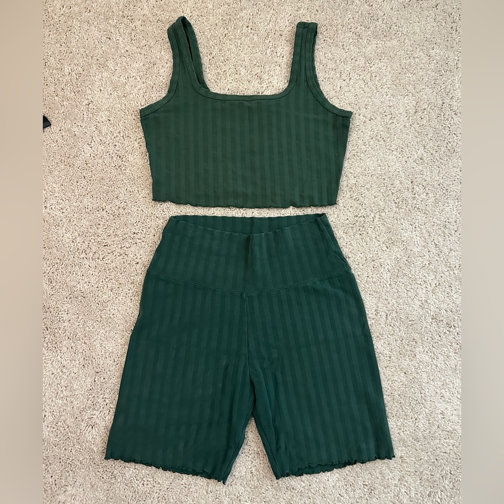 Aerie Dark Green Ribbed Set